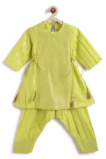 Green plain cotton kurta set