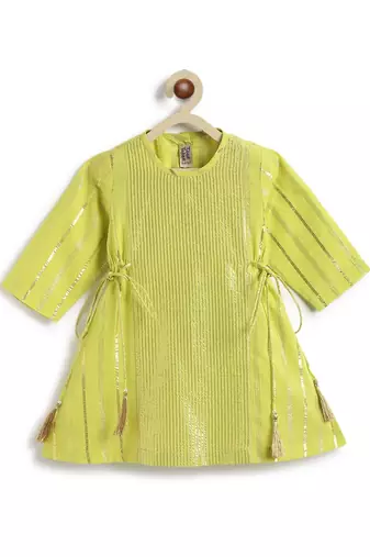 Green plain cotton kurta set