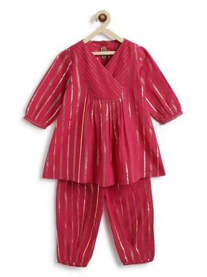 Pink plain cotton kurta set 1