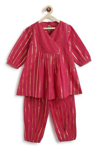 Pink plain cotton kurta set
