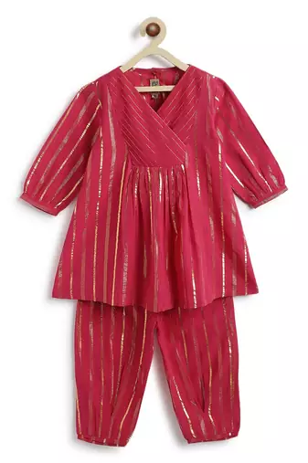 Pink plain cotton kurta set