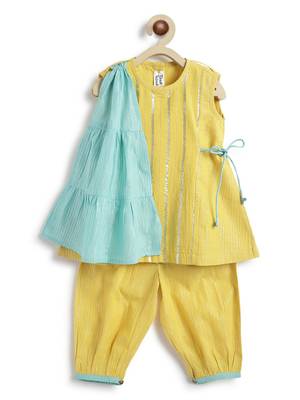 Yellow plain cotton kurta set 1