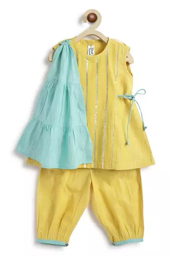 Yellow plain cotton kurta set