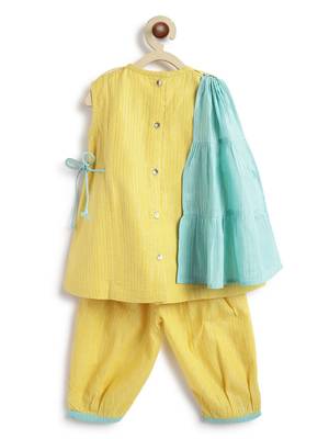 Yellow plain cotton kurta set 4
