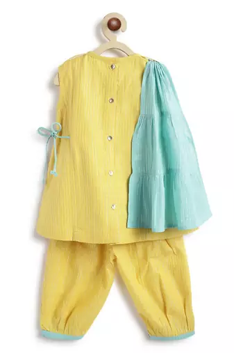 Yellow plain cotton kurta set