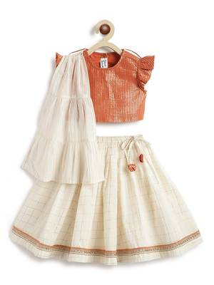 Orange plain cotton lehenga 1