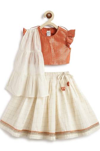 Orange plain cotton lehenga