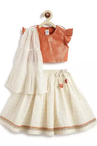Orange plain cotton lehenga