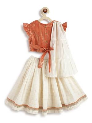 Orange plain cotton lehenga 4