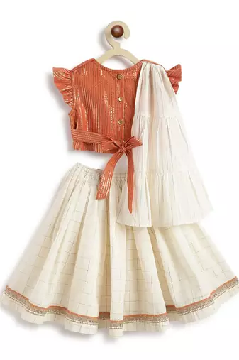 Orange plain cotton lehenga
