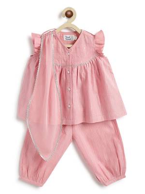 Pink plain cotton kurta set 1