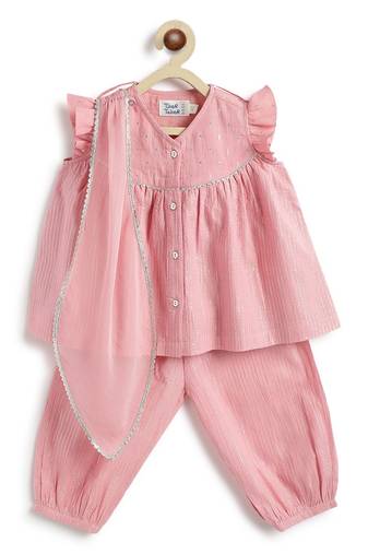 Pink plain cotton kurta set