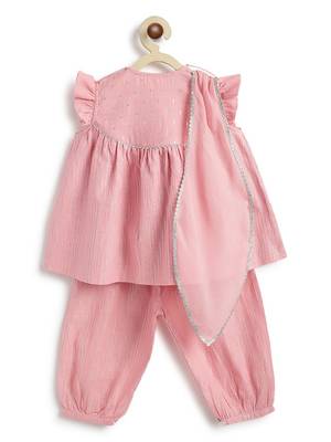 Pink plain cotton kurta set 4