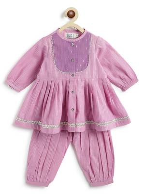 Purple plain cotton kurta set 1