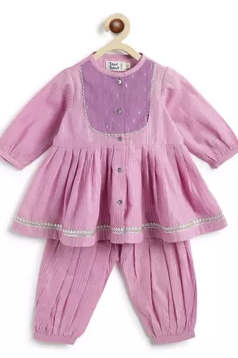 Purple plain cotton kurta set