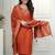 Rust Colour Premium Roman Silk Hand Work A Line Kurta Set
