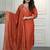 Rust Colour Premium Roman Silk Hand Work A Line Kurta Set