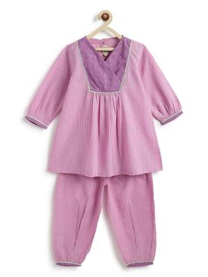 Purple plain cotton kurta set 1