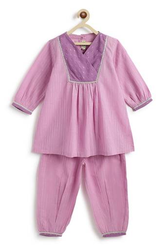 Purple plain cotton kurta set