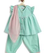 Green plain cotton kurta set