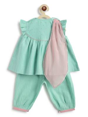 Green plain cotton kurta set 3