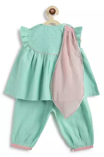 Green plain cotton kurta set