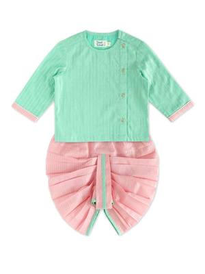 Green plain cotton kurta set 1