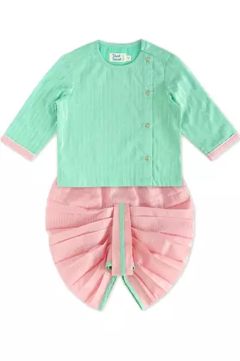 Green plain cotton kurta set