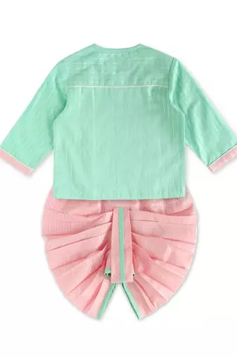 Green plain cotton kurta set