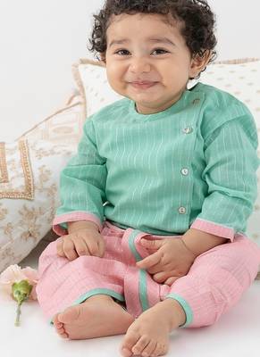 Green plain cotton kurta set 5