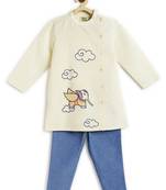 Cream printed cotton kurta set