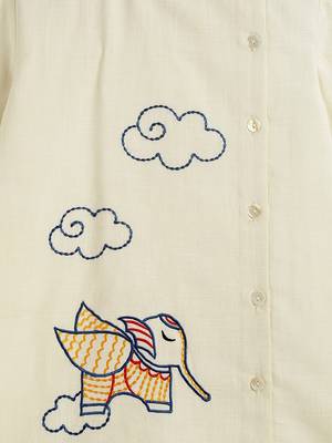 Cream printed cotton kurta set 2