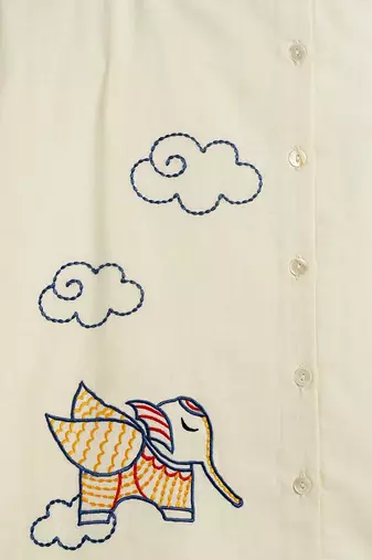 Cream printed cotton kurta set