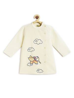 Cream printed cotton kurta set 3