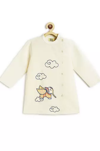 Cream printed cotton kurta set