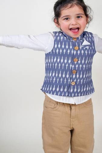 Blue plain cotton boys nehru jacket