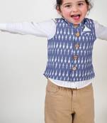 Blue plain cotton boys nehru jacket