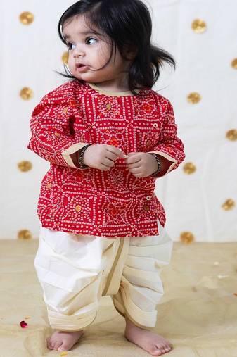 Red printed cotton kurta set