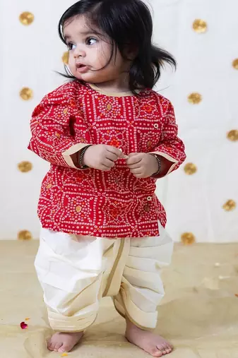 Red printed cotton kurta set