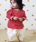 Red printed cotton kurta set