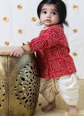 Red printed cotton kurta set 2