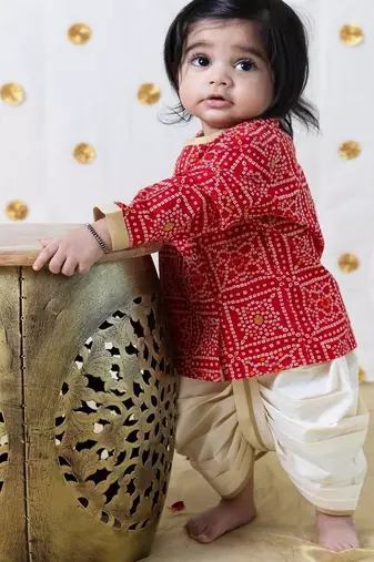 Red printed cotton kurta set
