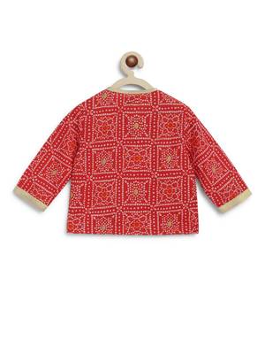 Red printed cotton kurta set 3