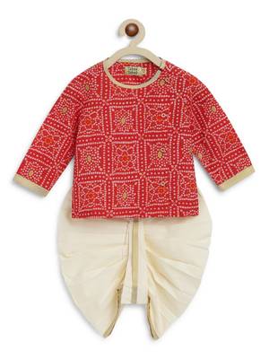 Red printed cotton kurta set 5