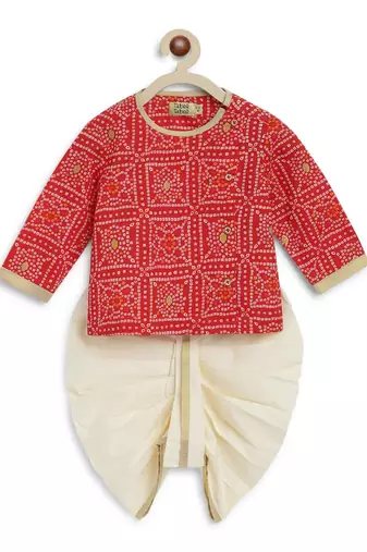Red printed cotton kurta set