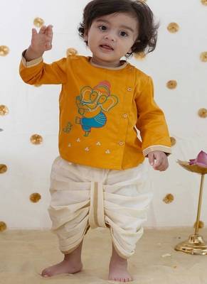 Yellow embroidered cotton kurta set 1