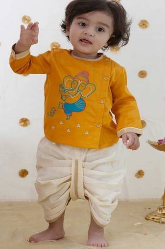 Yellow embroidered cotton kurta set