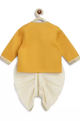 Yellow embroidered cotton kurta set