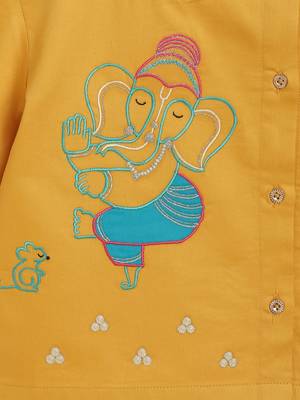 Yellow embroidered cotton kurta set 4