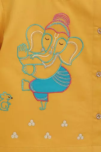 Yellow embroidered cotton kurta set